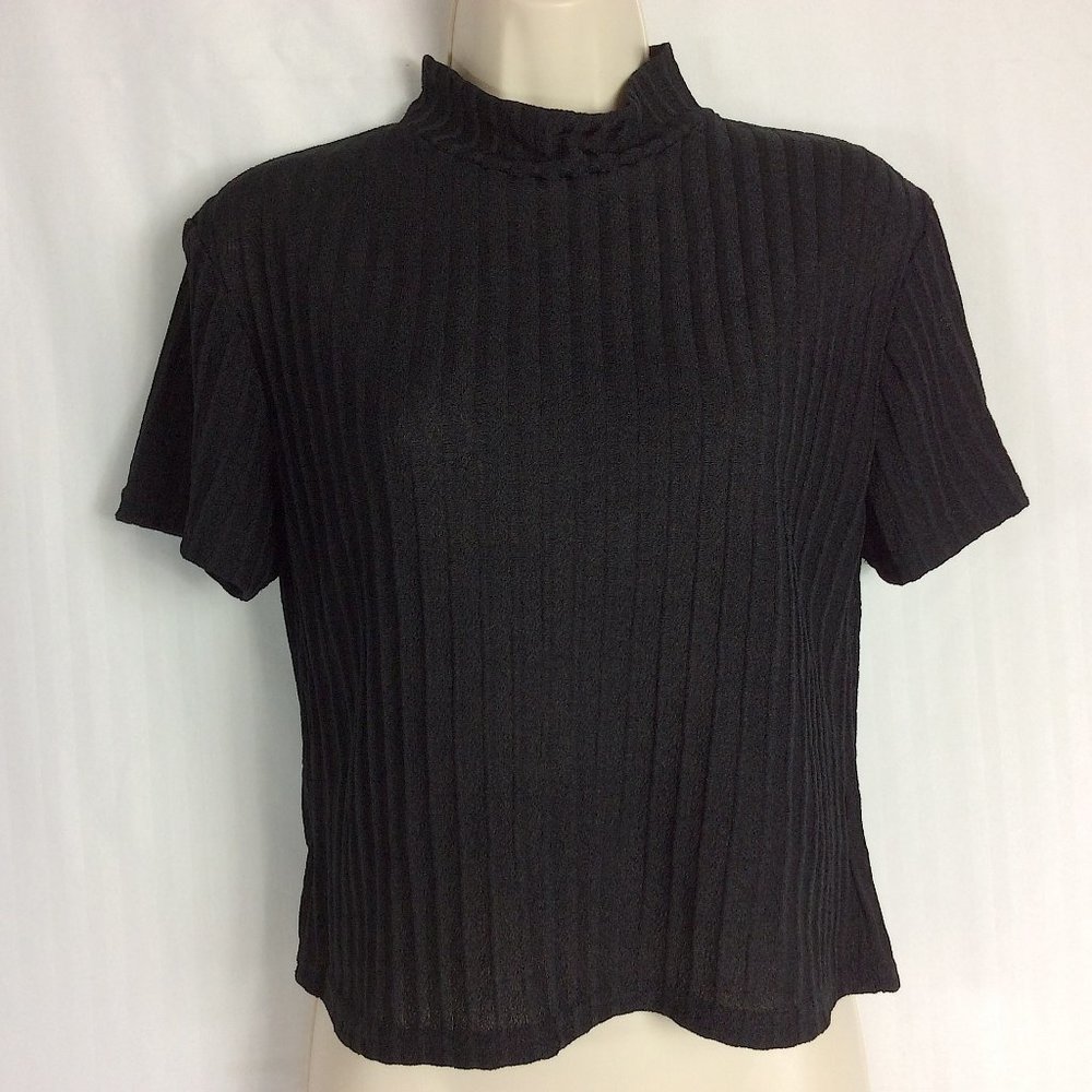 4/$25 Vintage Tiramisu Black Mock Neck Shirt Top Petite - Picture 3 of 7